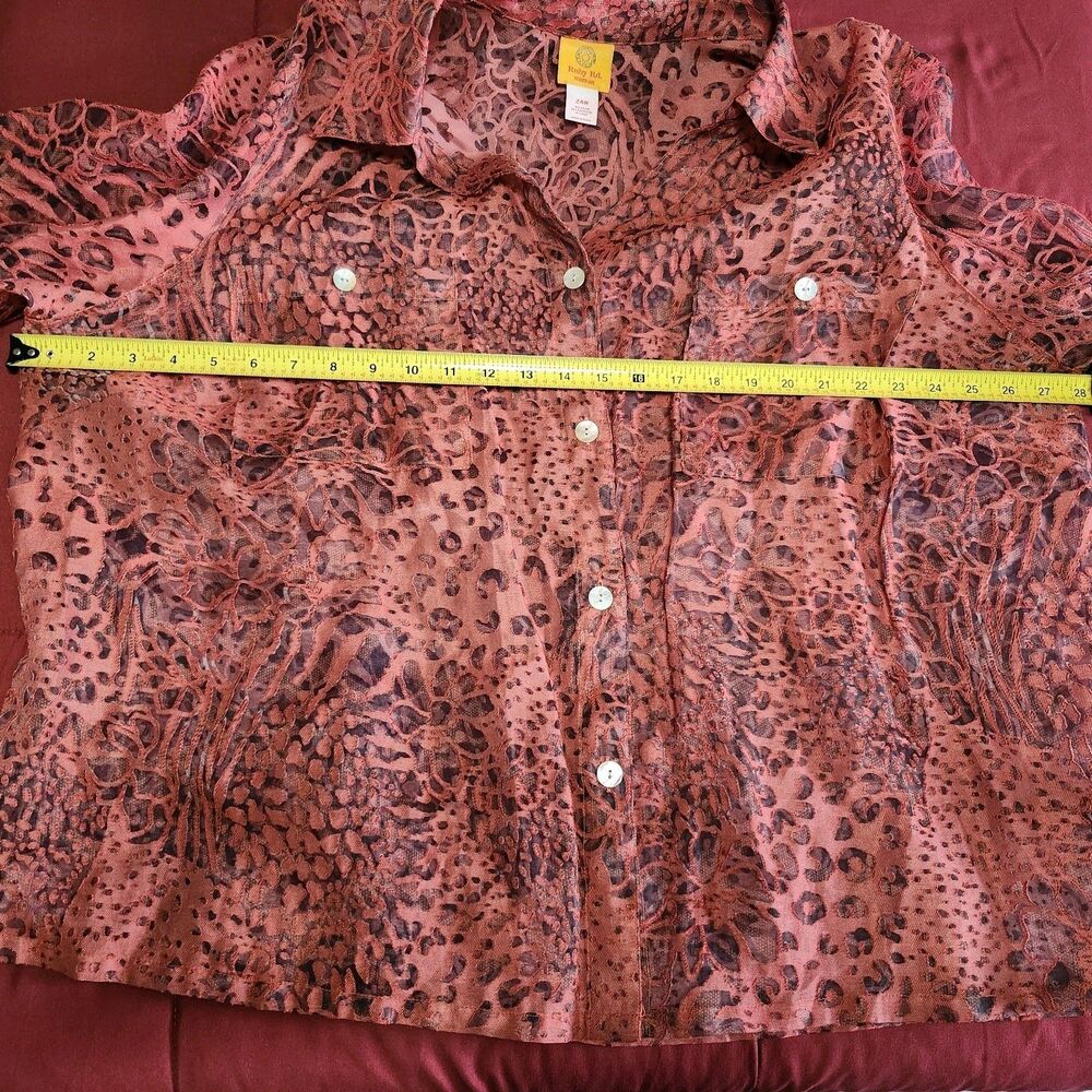 Ruby Rd Animal Print Button Down Blouse Coral Pink Long Sleeve Women’s 24W - Picture 6 of 9